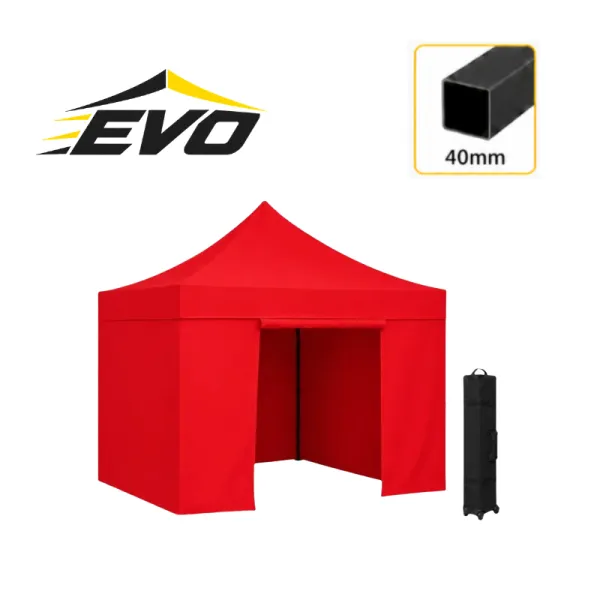 Barnum pliant 3x3 Acier EVO Rouge avec parois