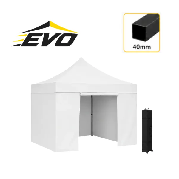 Barnum pliant 3x3 acier EVO Blanc pack parois